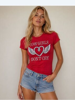 Lyric Nation Cowgirls Don’t Cry Red Graphic Tee Size Large